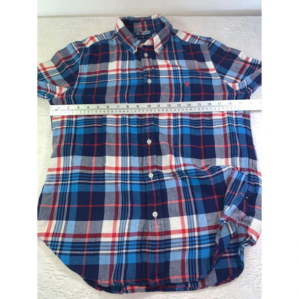 Polo Ralph Lauren Mens Flannel Shirt L Classic Fit Blue Red Plaid Button Down